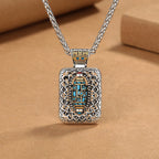 Fortune Jewel Nine-Eye Dzi Bead Design Copper Healing Rotatable Necklace Pendant