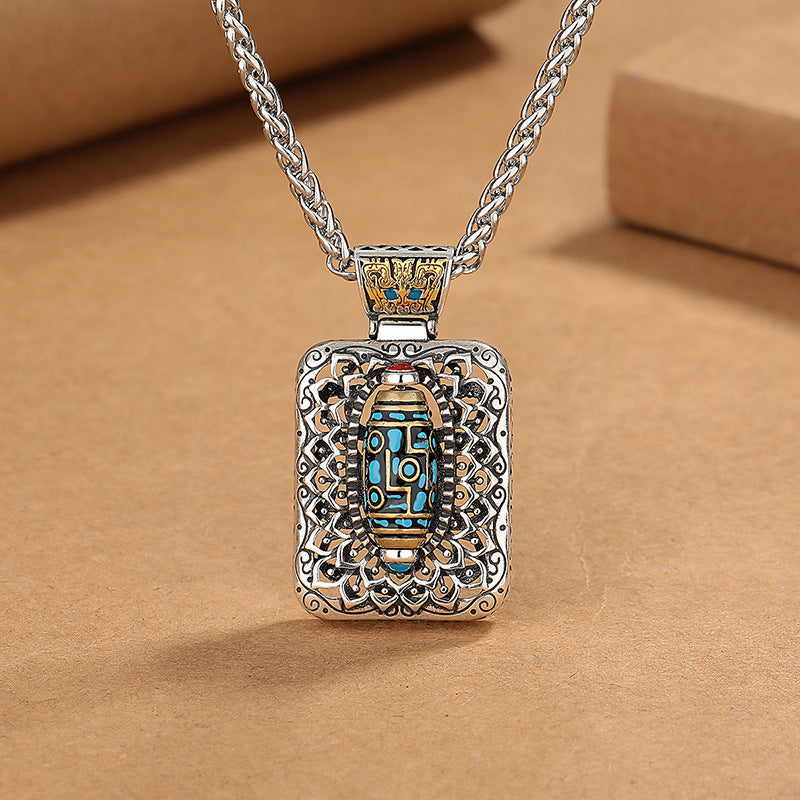 Fortune Jewel Nine-Eye Dzi Bead Design Copper Healing Rotatable Necklace Pendant