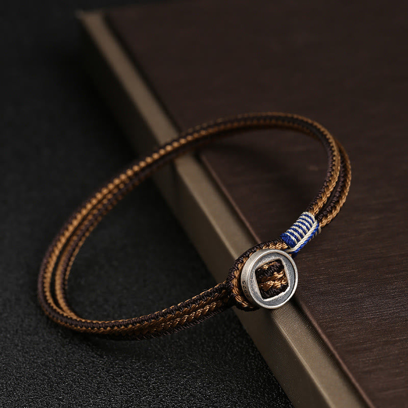 Fortune Jewel  925 Sterling Silver Handmade Button Protection Weave String Bracelet