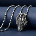 Fortune Jewel Pure Tin Dragon Head Luck Protection Metal Necklace Pendant