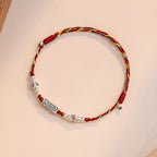 Fortune Jewel 925 Sterling Silver Luck Koi Fish Braided Colorful String Bracelet Anklet