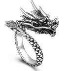 Fortune Jewel 990 Sterling Silver Vintage Dragon Design Luck Protection Strength Adjustable Ring