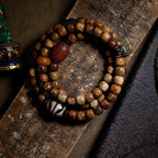 Fortune Jewel Tibetan Bodhi Seed Amber Dzi Bead Agate Zakiram Goddess of Wealth Beads Triple Wrap Bracelet
