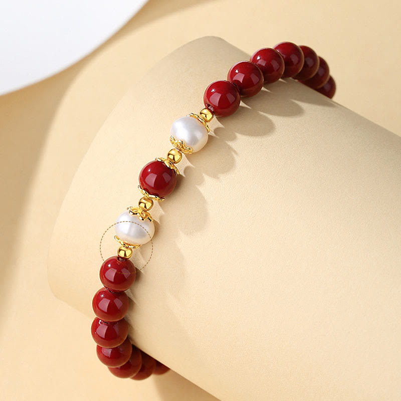 Fortune Jewel 925 Sterling Silver Natural Cinnabar Pearl Blessing Necklace Pendant Bracelet Earrings Jewelry Set