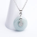 Fortune Jewel 925 Sterling Silver Peace Buckle Jade Coin Luck Necklace Pendant