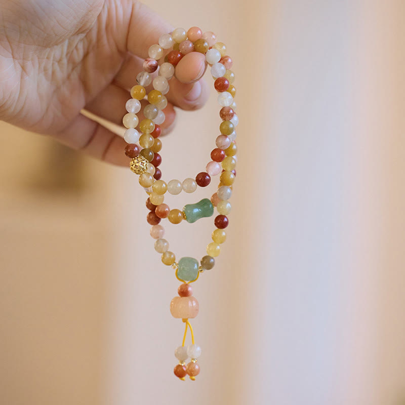 Fortune Jewel Natural Golden Silk Jade Pumpkin Charm Wealth Luck Triple Wrap Bracelet
