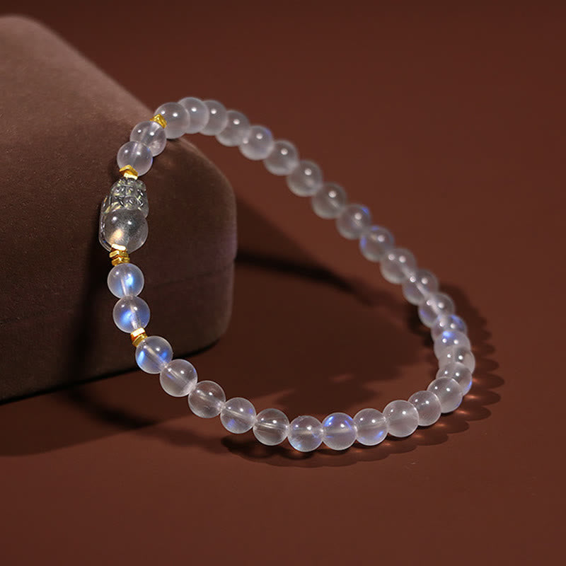 Fortune Jewel 925 Sterling Silver Plated Gold Natural Moonstone PiXiu Healing Bracelet