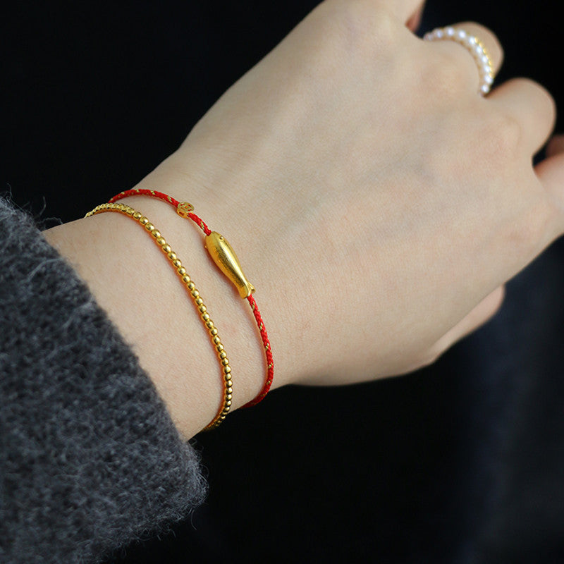 Fortune Jewel 14K Gold Plated Koi Fish Luck Wealth Braided Bracelet