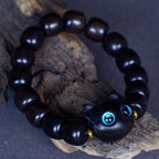 Fortune Jewel Ebony Wood Liuli Glass Lovely Cat Peace Balance Bracelet