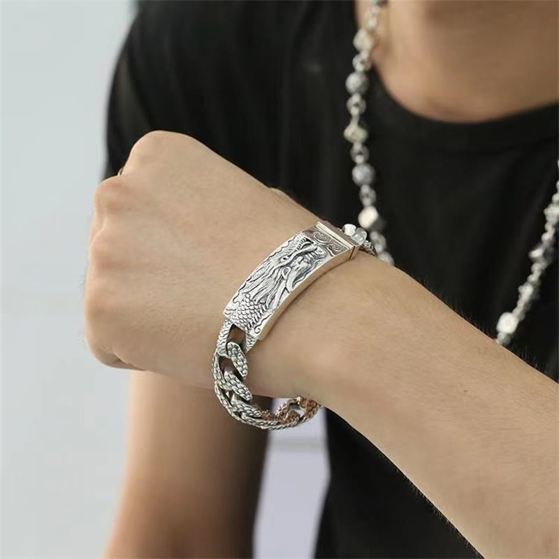 Fortune Jewel Retro Dragon Scale Pattern Engraved Protection Bracelet