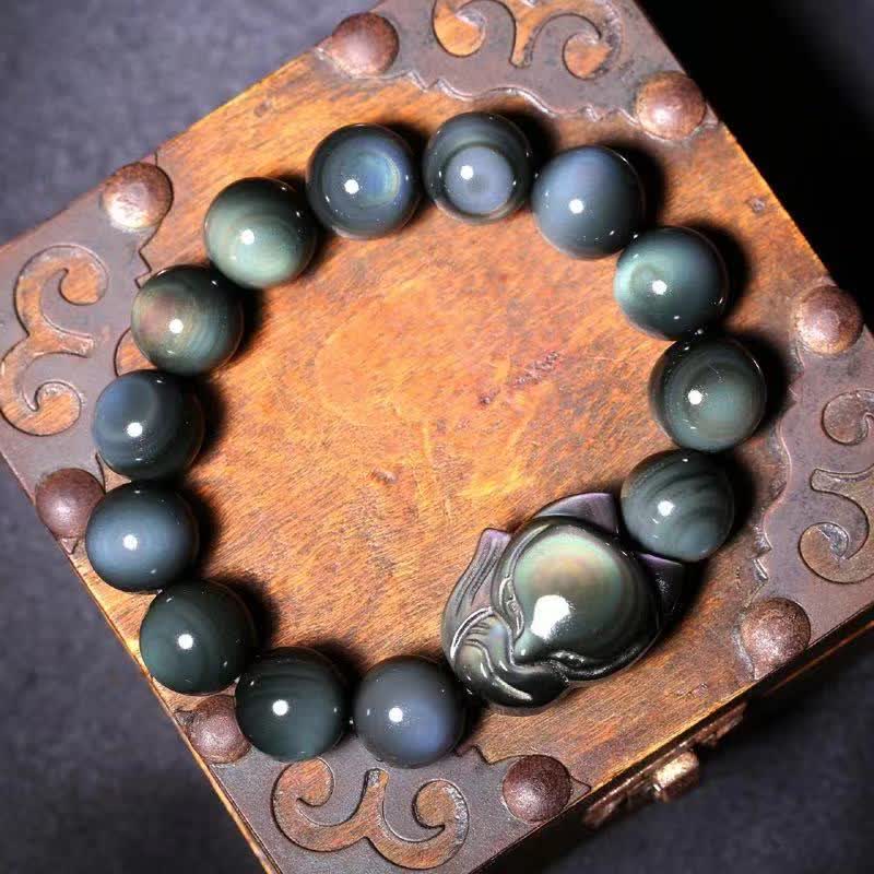 Fortune Jewel Rainbow Obsidian Fox Healing Positive Bracelet