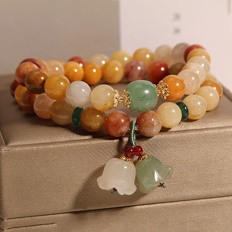 Fortune Jewel Tibet Natural Golden Silk Jade Double Layer Bell Orchid Luck Bracelet