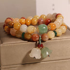 Fortune Jewel Tibet Natural Golden Silk Jade Double Layer Bell Orchid Luck Bracelet