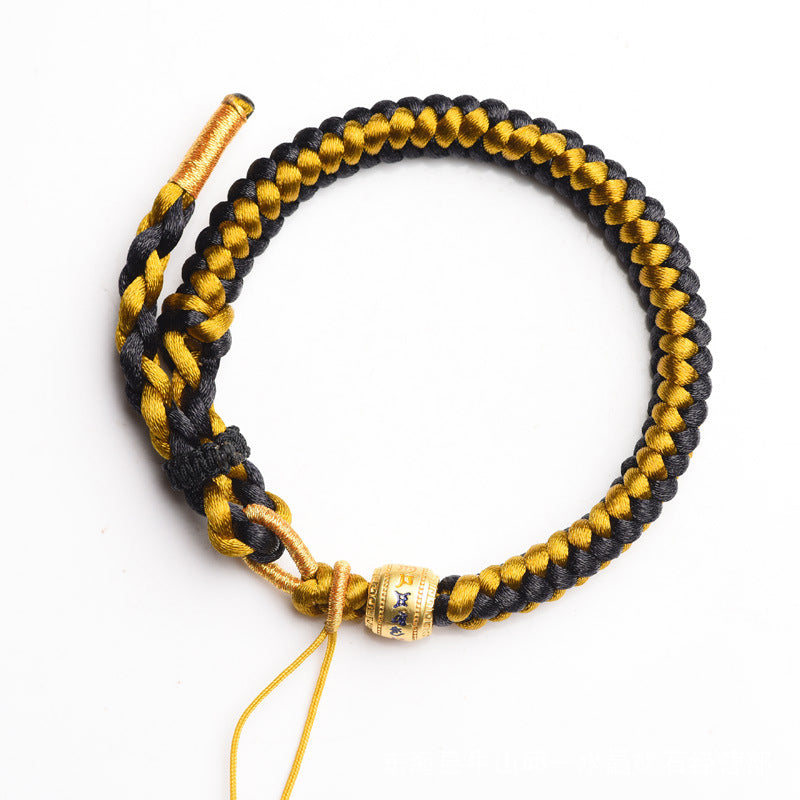 Fortune Jewel Handmade Tibetan Black Gold Dragon Scale Rope Om Mani Padme Hum Purity Bracelet