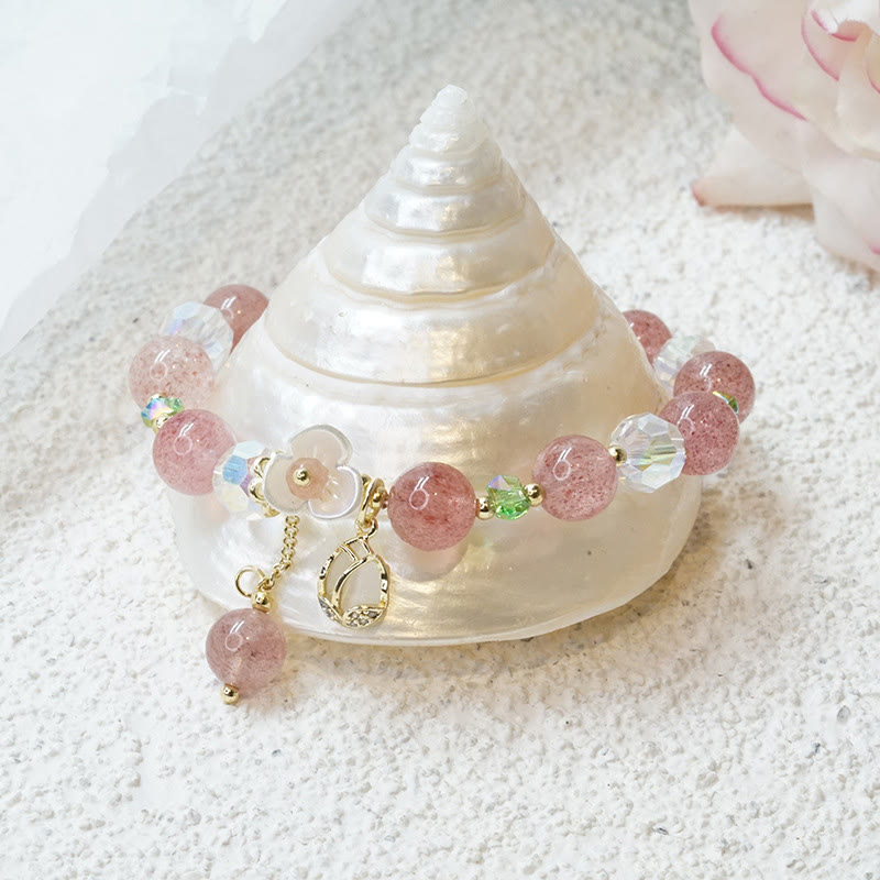 Fortune Jewel Strawberry Quartz Rutilated Quartz Fluorite Flower Healing Bracelet