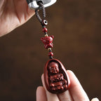 Fortune Jewel Small Leaf Red Sandalwood Buddha Cinnabar Chinese Zodiac Amulet Protection Key Chain