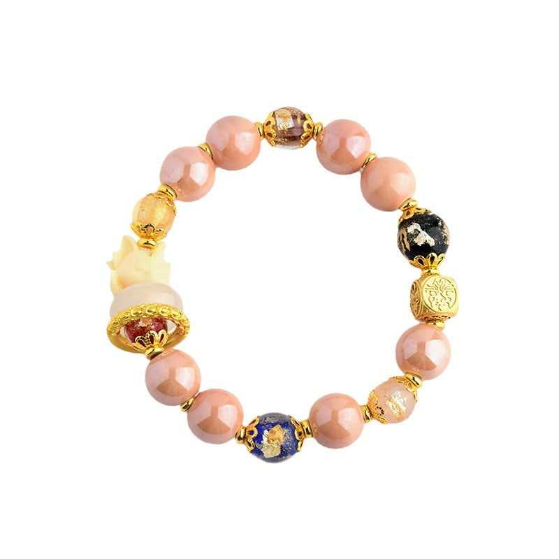 Fortune Jewel Tibetan Incense Ash Liuli Glass Bead Luck Protection Nine Tailed Fox Bracelet