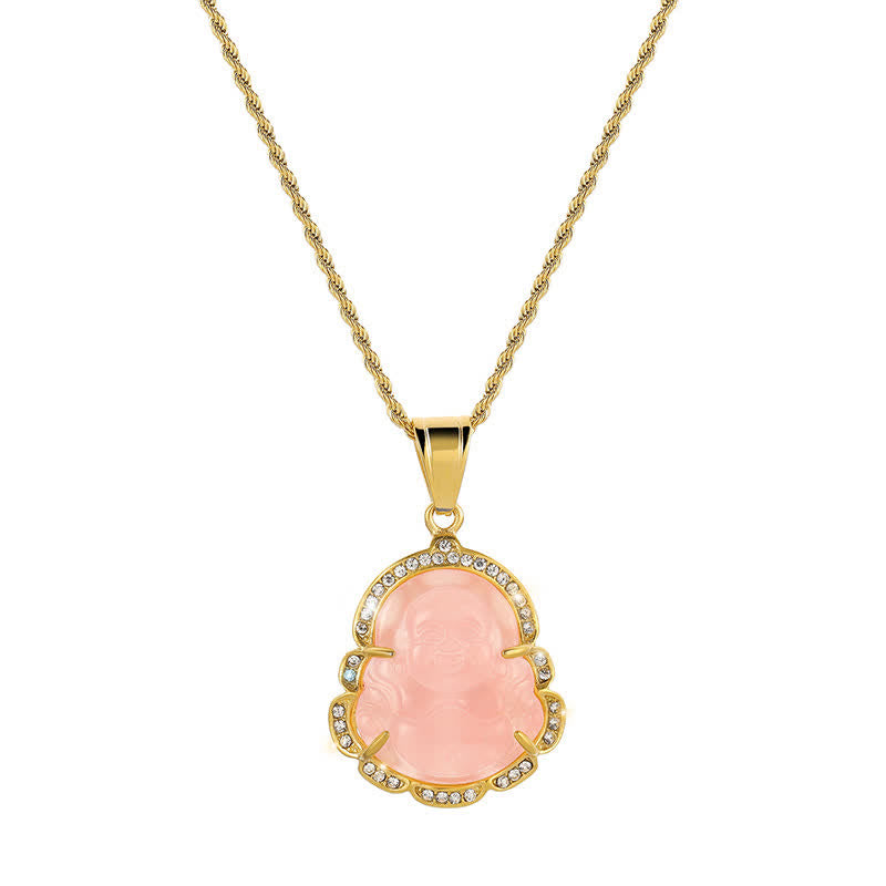 Fortune Jewel 18K Gold Filled Laughing Buddha Jade Luck Necklace Chain Pendant Fortune Jewel
