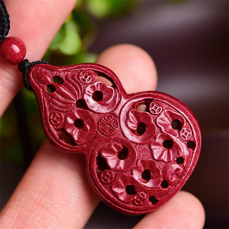 Fortune Jewel Laughing Buddha Yin Yang Chinese Zodiac Gourd Natural Cinnabar Blessing Necklace Pendant