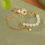 Fortune Jewel 925 Sterling Silver Hetian Jade Peace Buckle Lotus Luck Chain Bracelet