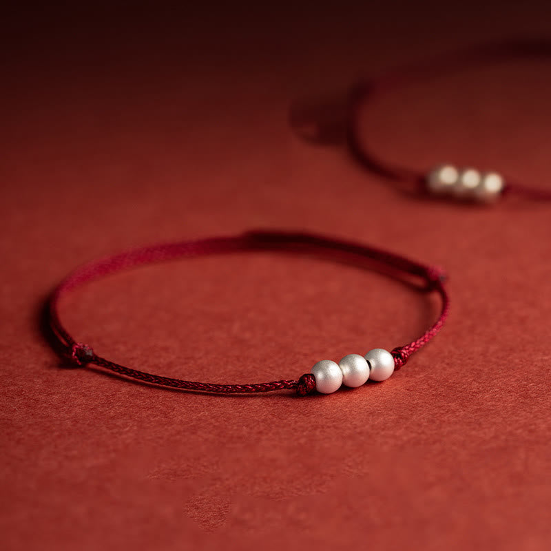 Fortune Jewel 925 Sterling Silver Three Beads Protection String Bracelet Anklet