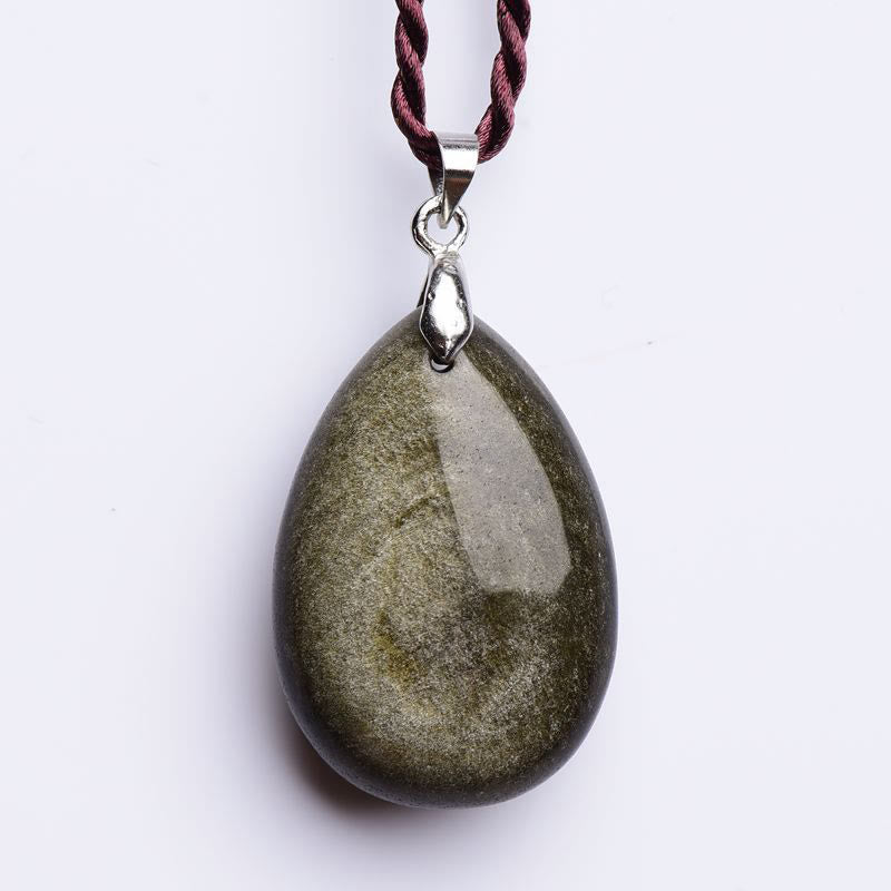 Fortune Jewel Gold Sheen Obsidian Black Obsidian Rainbow Obsidian Wealth Water Drop Necklace Pendant