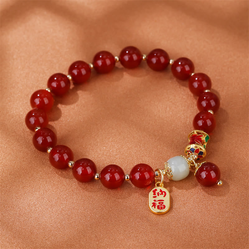 Fortune Jewel Natural Red Agate Jade Confidence Fortune Blessing Charm Bracelet