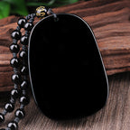 Fortune Jewel Black Obsidian Stone Dragon Fulfilment Pendant Necklace