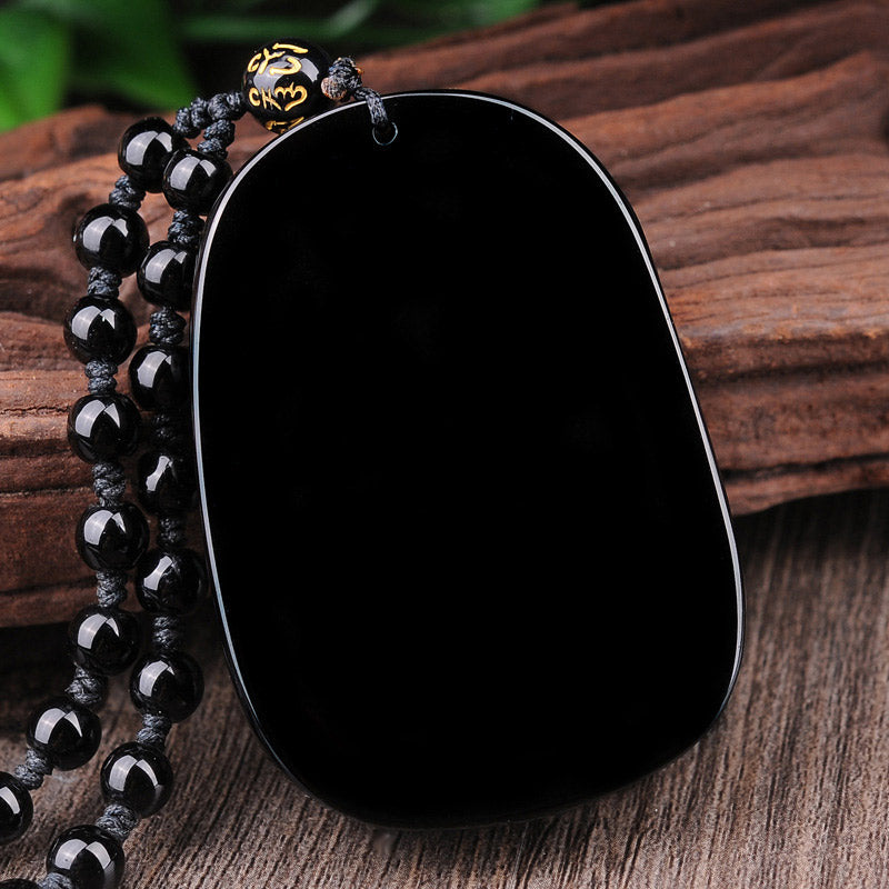 Fortune Jewel Black Obsidian Stone Dragon Fulfilment Pendant Necklace
