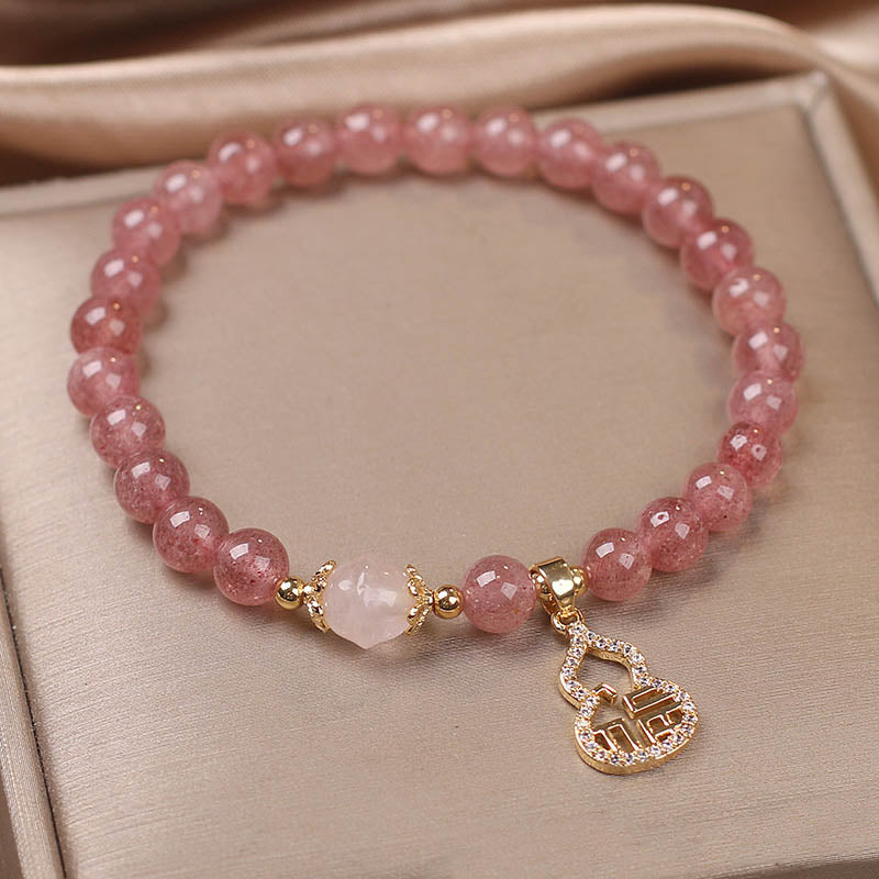 Fortune Jewel Strawberry Quartz Gourd Fu Character Charm Positive Bracelet