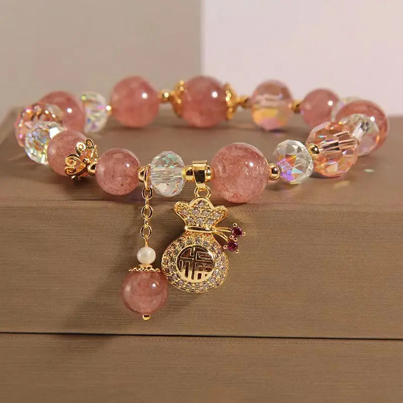 Fortune Jewel "Wishing Love and Sweet Blessings"Strawberry Quartz Bracelet Includes Gift Message Card Fortune Jewel