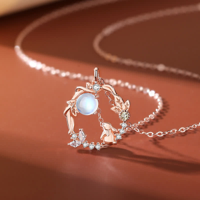 Fortune Jewel 925 Sterling Silver Year of the Rabbit Moonstone Moon Flower Pattern Necklace Pendant Bracelet Earrings