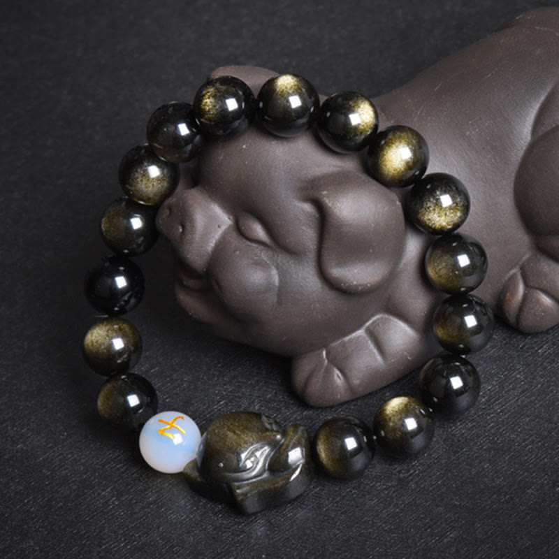 Fortune Jewel Natural Rainbow Obsidian Gold Sheen Obsidian Silver Sheen Obsidian Fox Healing Bracelet