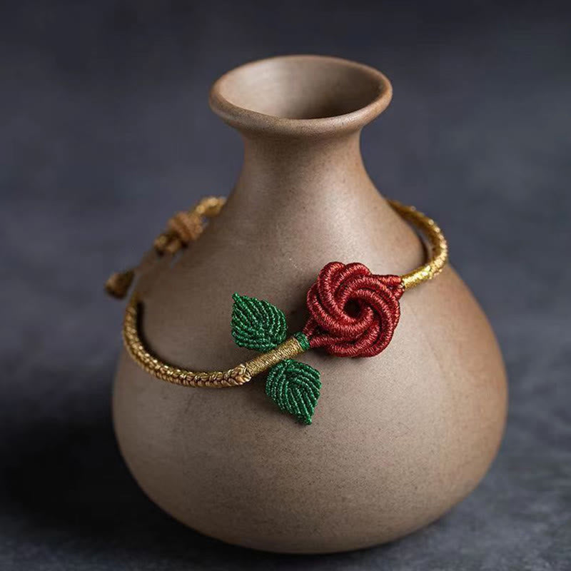 Fortune Jewel Rose Flower Rope Eight Thread Peace Knot Luck Handmade Bracelet
