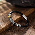 Fortune Jewel Tang Dynasty Flower Design Luck Stainless Steel Buckle Leather Bracelet
