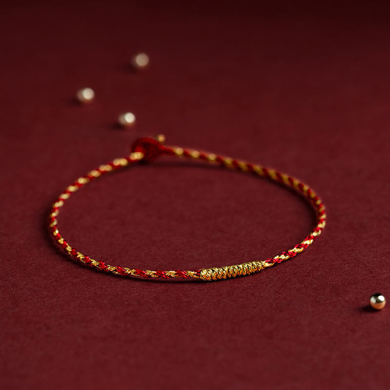 Fortune Jewel 14K Gold Plated Handmade Red Gold Rope King Kong Knot Braided Luck Bracelet