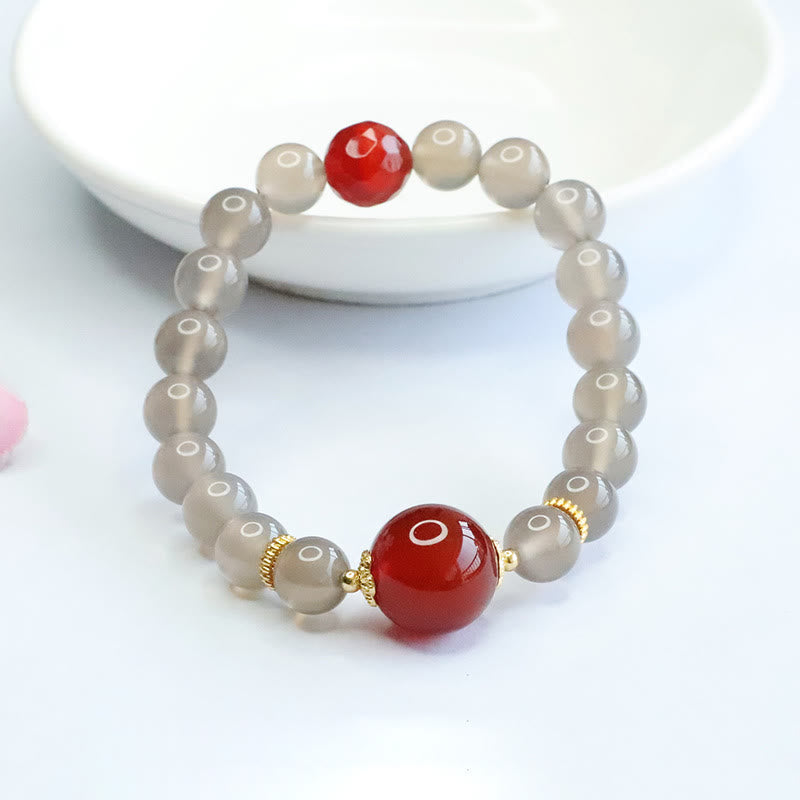 Fortune Jewel Natural Gray Chalcedony Red Agate Harmony Bracelet
