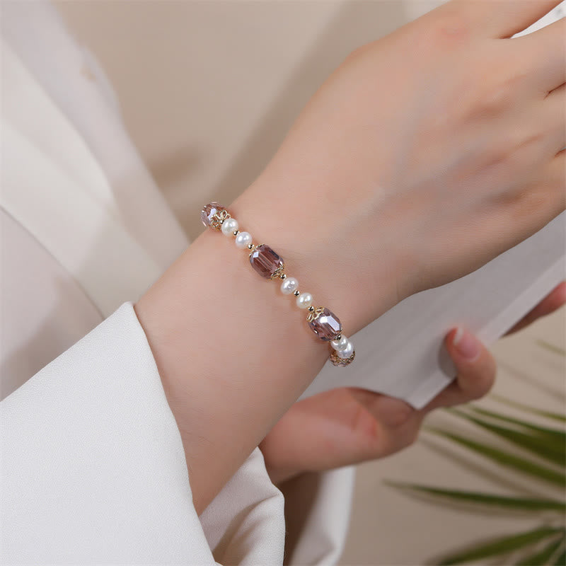 Fortune Jewel Natural Amethyst Pearl Peace Healing Chain Bracelet