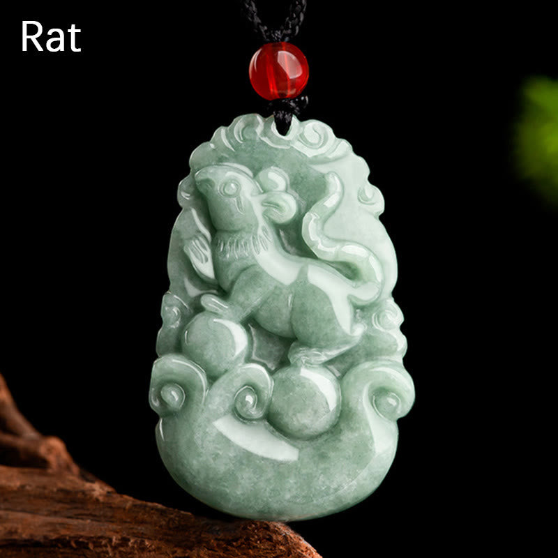 Fortune Jewel Natural Green Jade 12 Chinese Zodiac Luck Prosperity Necklace Pendant