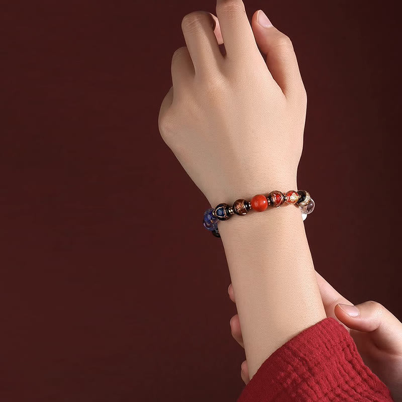 Fortune Jewel Tibetan Colorful Incense Ash Liuli Glass Bead Om Mani Padme Hum Dorje Vajra 18 Beads Wrist Mala