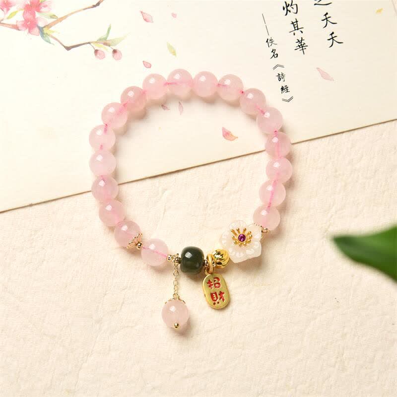 Fortune Jewel Natural Pink Crystal Jade Flower Warm Love Bracelet