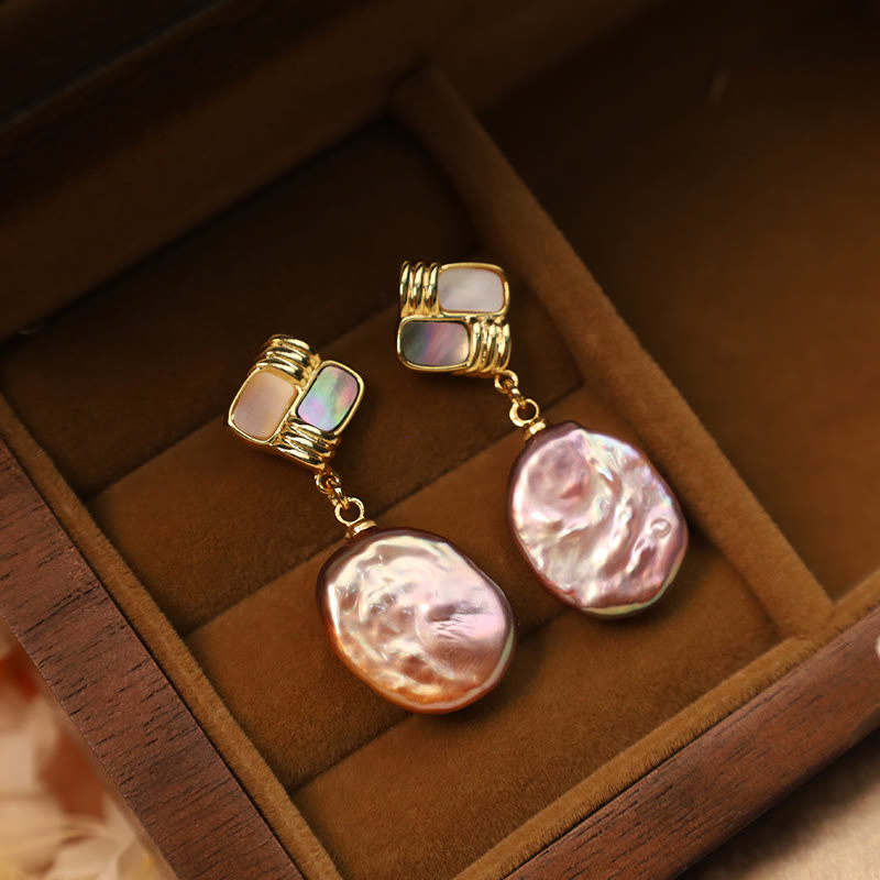 Fortune Jewel 925 Sterling Silver Posts Copper Plated Gold Natural Baroque Pearl Healing Drop Earrings
