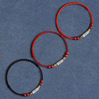 Fortune Jewel 925 Sterling Silver Koi Fish Cinnabar Bead Wealth Handcrafted Braided Bracelet Anklet