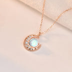 Fortune Jewel 925 Sterling Silver Moonstone Moon Pattern Love Necklace Pendant