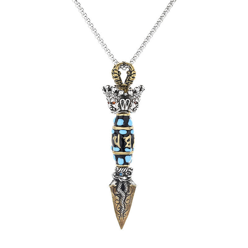Fortune Jewel Tibet Om Mani Padme Hum Dzi Bead Dorje Vajra Pattern Wealth Rotatable Necklace Pendant