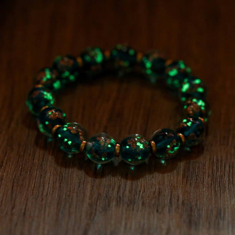 Fortune Jewel Gold Swallowing Beast Family Charm Luminous Fluorescent Liuli Glass Bead Success Bracelet