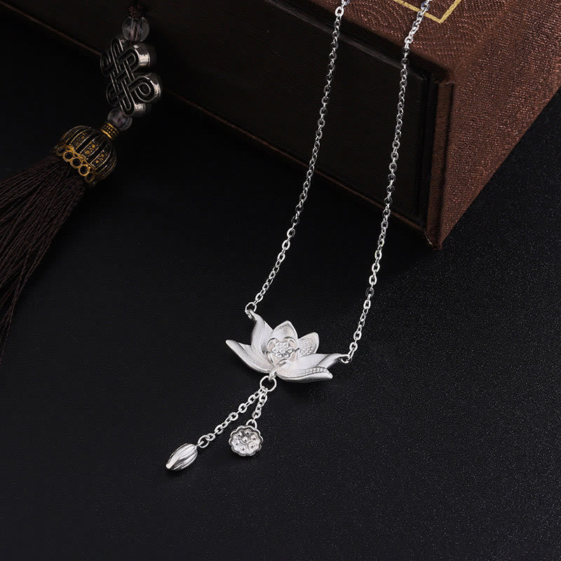 Fortune Jewel 999 Sterling Silver Lotus Flower Pod Carved Enlightenment Necklace Pendant Fortune Jewel