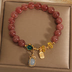 Fortune Jewel Natural Strawberry Quartz Crystal Aquamarine Fortune Brand Love Bracelet