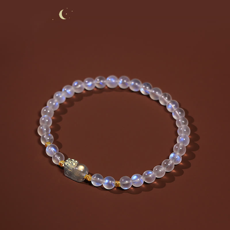 Fortune Jewel 925 Sterling Silver Plated Gold Natural Moonstone PiXiu Healing Bracelet