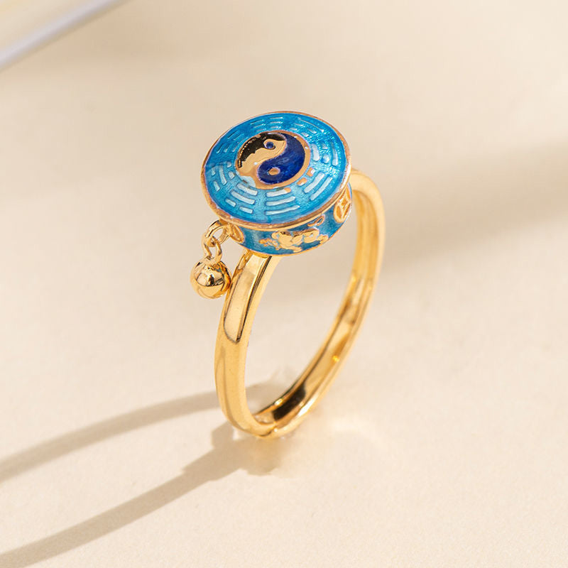 Yin Yang Copper Luck Wealth Rotatable Ring Fortune Jewel